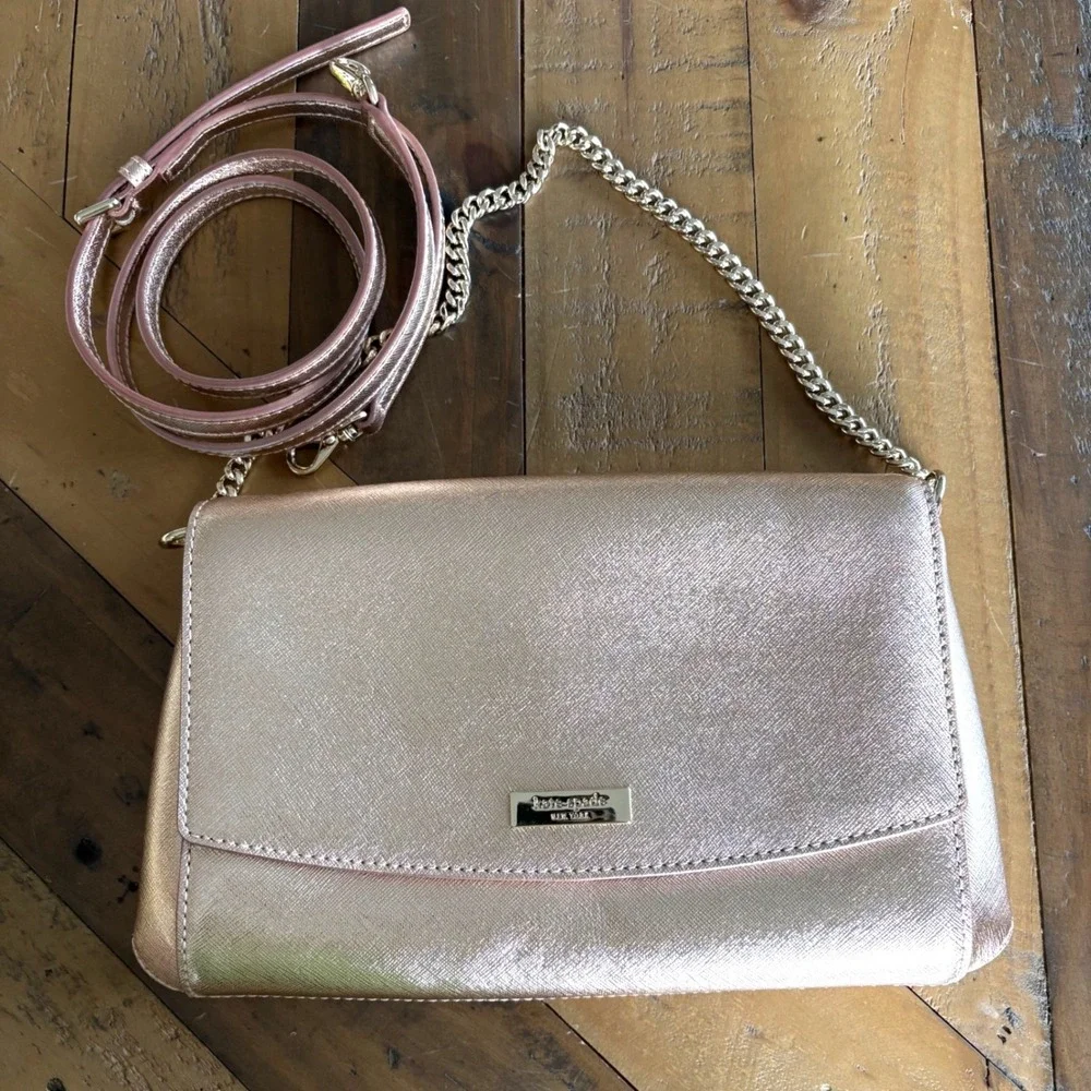 NWOT Kate Spade Rose Gold Metallic Saffiano Leather Crossbody Handbag Purse